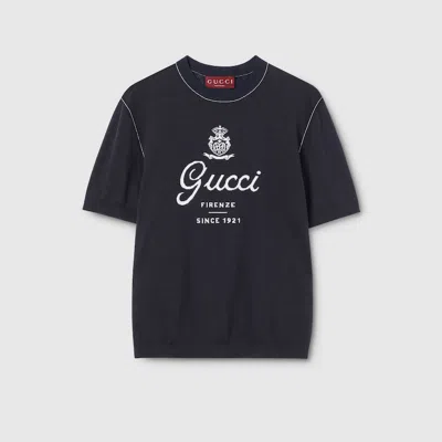 Gucci Knit Silk Linen T-shirt With Intarsia In Black