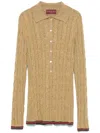 Gucci Fine Cable And Rib Wool Polo Top In Yellow