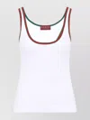 Gucci White Ribbed Top With Web Detail On The Edges In Cotton Woman
