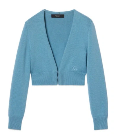 Gucci Knit Wool Cashmere Cardigan In Blue