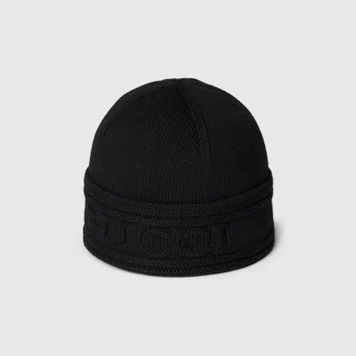 Gucci Knit Wool Hat With  Logo In Black