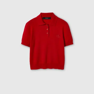 Gucci Knit Wool Polo Shirt With Embroidery In Red