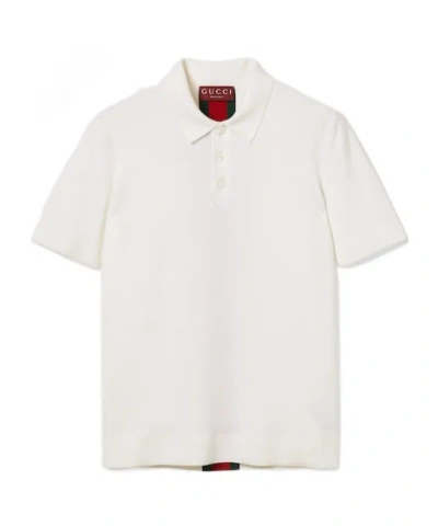 Gucci Knit Wool Polo Shirt With Web In White