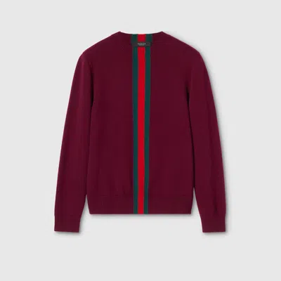 Gucci Knit Wool Sweater With Web Intarsia In Burgundy