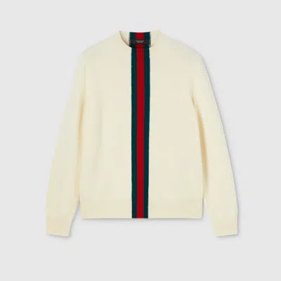 Gucci Knit Wool Sweater With Web Intarsia In White