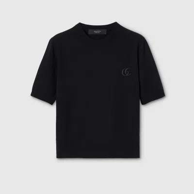 Gucci Knit Wool Top With Embroidery In Black
