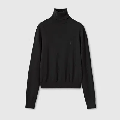 Gucci Knit Wool Turtleneck With Embroidery In Black