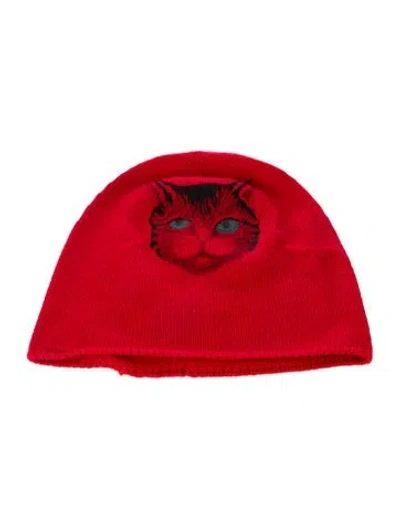 Pre-owned Gucci Knitted Cat Beanie In Red
