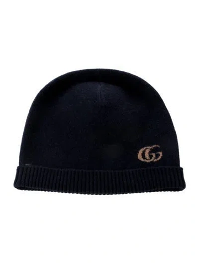 Pre-owned Gucci Knitted Grosgrain Trimmed Beanie In Blue