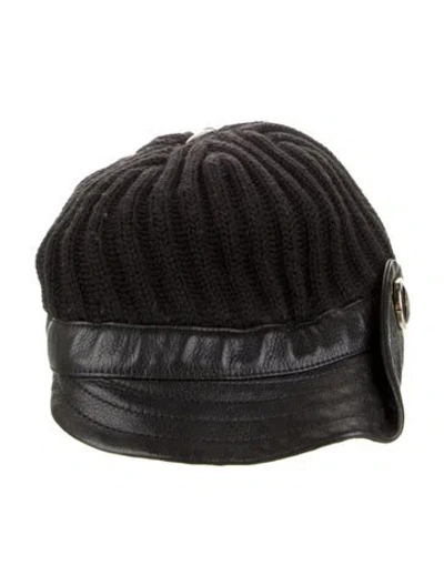 Pre-owned Gucci Knitted Leather Brim Hat In Black
