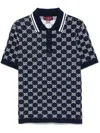 Gucci Men Blue Gg Jacquard Cotton Knit Polo Shirt