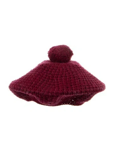 Pre-owned Gucci Knitted Pom Pom Hat In Burgundy