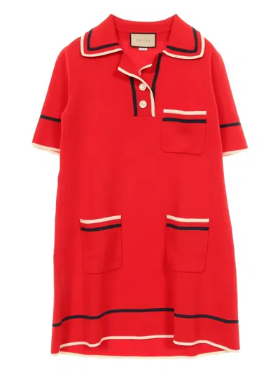 Pre-owned Gucci Knitted Short-sleeve Polo Dress In Red