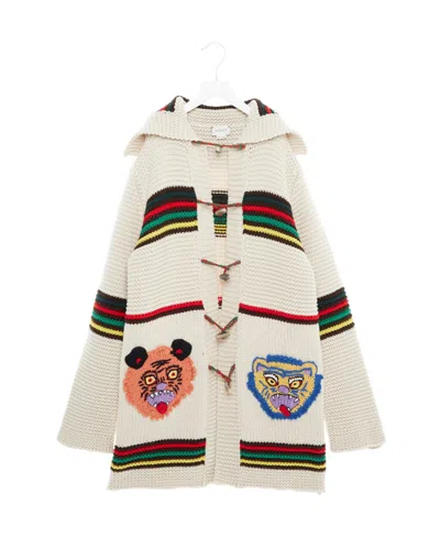 Gucci Knitted Tiger Striped Cardigan In White