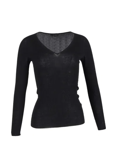 Pre-owned Gucci Knitted V-neck Long-sleeve Top In Black