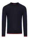 Gucci Blue Crewneck Sweater With Web Trims In Wool Man In Blue