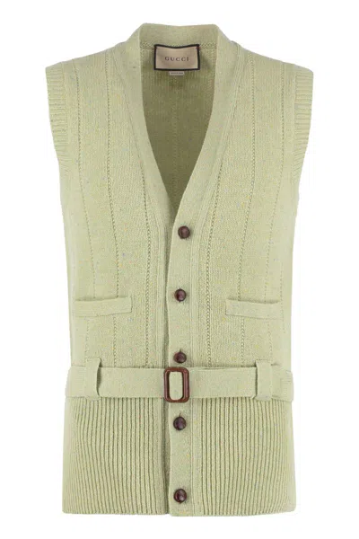 Gucci Logo-embroidered Wool Sweater Vest In Green