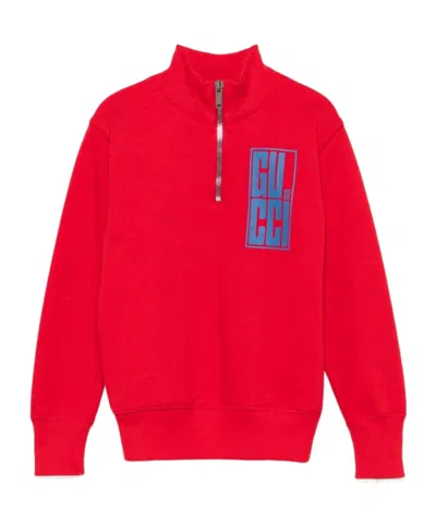 Gucci Knitted Zipper Sweater In Red