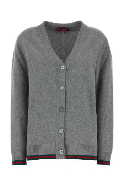 Gucci Wool And Cashmere Cardigan With Web Detail In Grey