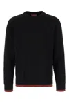 Gucci Black Crewneck Sweater With Web Detail In Ribbed Wool Blend Man