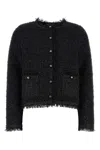Gucci Black Crewneck Jacket With Double G Logo Buttons In Tech Fabric Woman