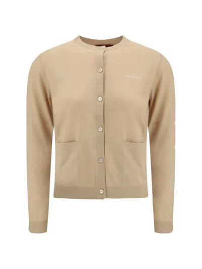 Gucci Luxe Ribbed Cashmere Cardigan Pockets In Brown