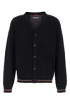 Gucci Crochet Cardigan With V Neck And Striped Hem In Black