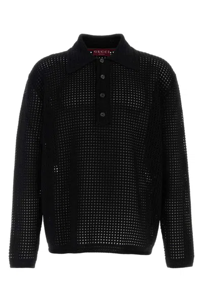 Gucci Black Crochet Polo Shirt