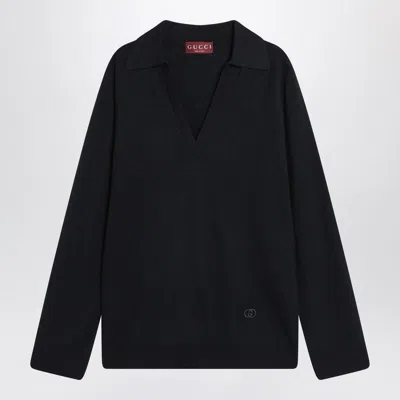 Gucci Navy Blue Wool Sweater In Black