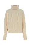 Gucci Turtleneck Cropped Ribbed Knit Sweater In Beige O Tan