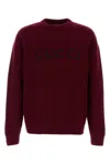 Gucci Bordeaux Crewneck Sweater With Logo Lettering Embroidery On The Front In Wool Man In Burgundy