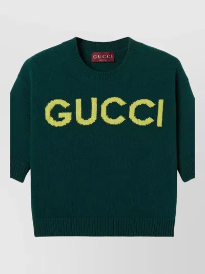 GUCCI WOOL SHORT-SLEEVE RIBBED CREW-NECK JUMPER
