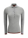 Gucci Cashmere And Silk Polo Top With Web In Grey
