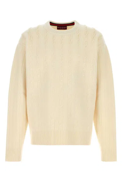 Gucci Long Sleeve Cable Knit Crew Neck Sweater In Nude