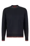 Gucci Blue Crewneck Sweater With Web Trims In Wool Man In Navy
