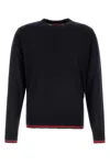 Gucci Blue Crewneck Sweater With Web Trims In Wool Man In Navy