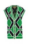 Gucci G V-neck Embroidered Cotton Knit In Printed