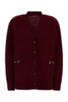 Gucci Bordeaux V-neck Cardigan With Metal Clamps On The Front In Wool And Cashmere Blend Woman In Red