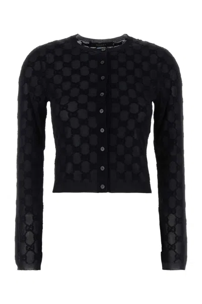 Gucci Black Viscose Gg Embroidery Cardigan