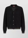 Gucci Crochet Cardigan With V Neck And Striped Hem In Black