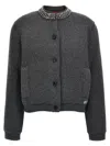 Gucci Padded Cardigan With Jewel Collar Sweaters And Cardigans Gray In Black