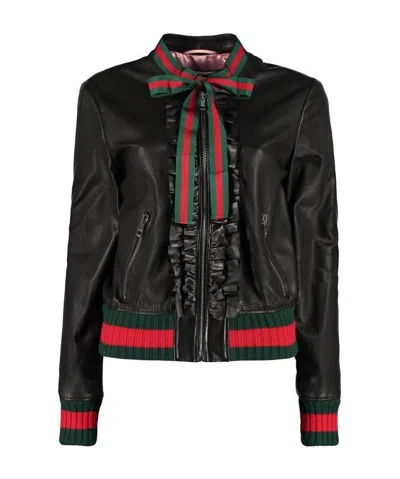 Gucci Knot Leather Coat In Black