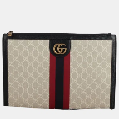 Pre-owned Gucci Korea Exclusive Ophidia Portfolio Clutch In Beige