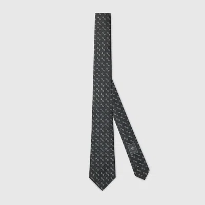 Gucci Horsebit Silk Jacquard Tie In Black