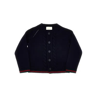Gucci L Cardigan With Web Motif Kids In Blue