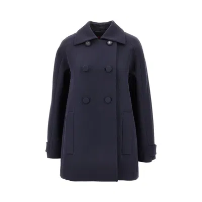 Gucci L Double-breasted Coat In Blue