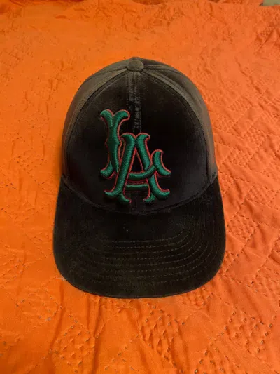 Pre-owned Gucci La Angels Velvet Baseball Hat Runway In Midnight Blue
