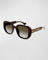 Gucci La Piscine Plastic Square Sunglasses In Havana