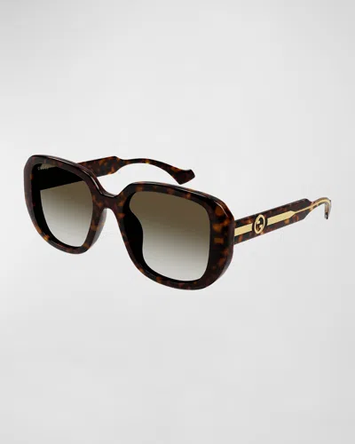Gucci La Piscine Plastic Square Sunglasses In Havana