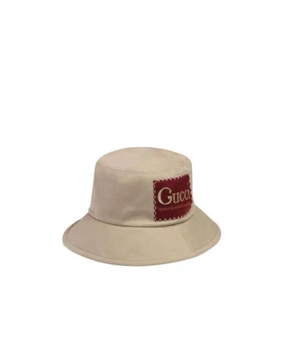 Gucci Label Bucket Hat In Nude | ModeSens